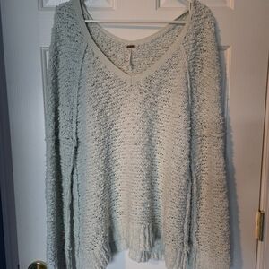 Free People Light Green V-Neck Sweater